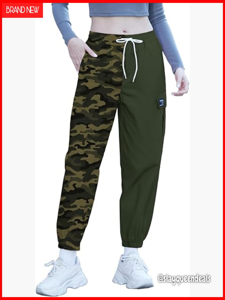 Drawstring Cargo Jogger Pants, High Waist Tapered Leg